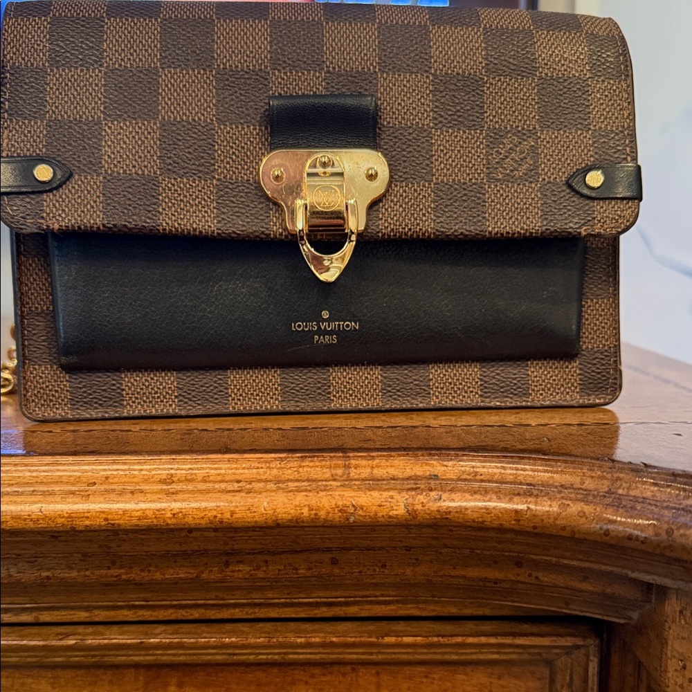 Louis Vuitton Brown and Black Checkered Bag with Gold Clasp
